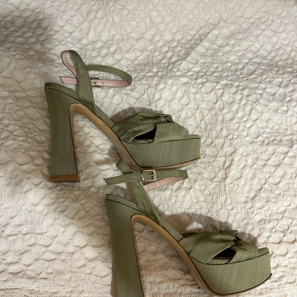 8 by YOOX brand Italy MOIRÉ PLATFORM SANDAL heels 38 olive golden green - Picture 8 of 14